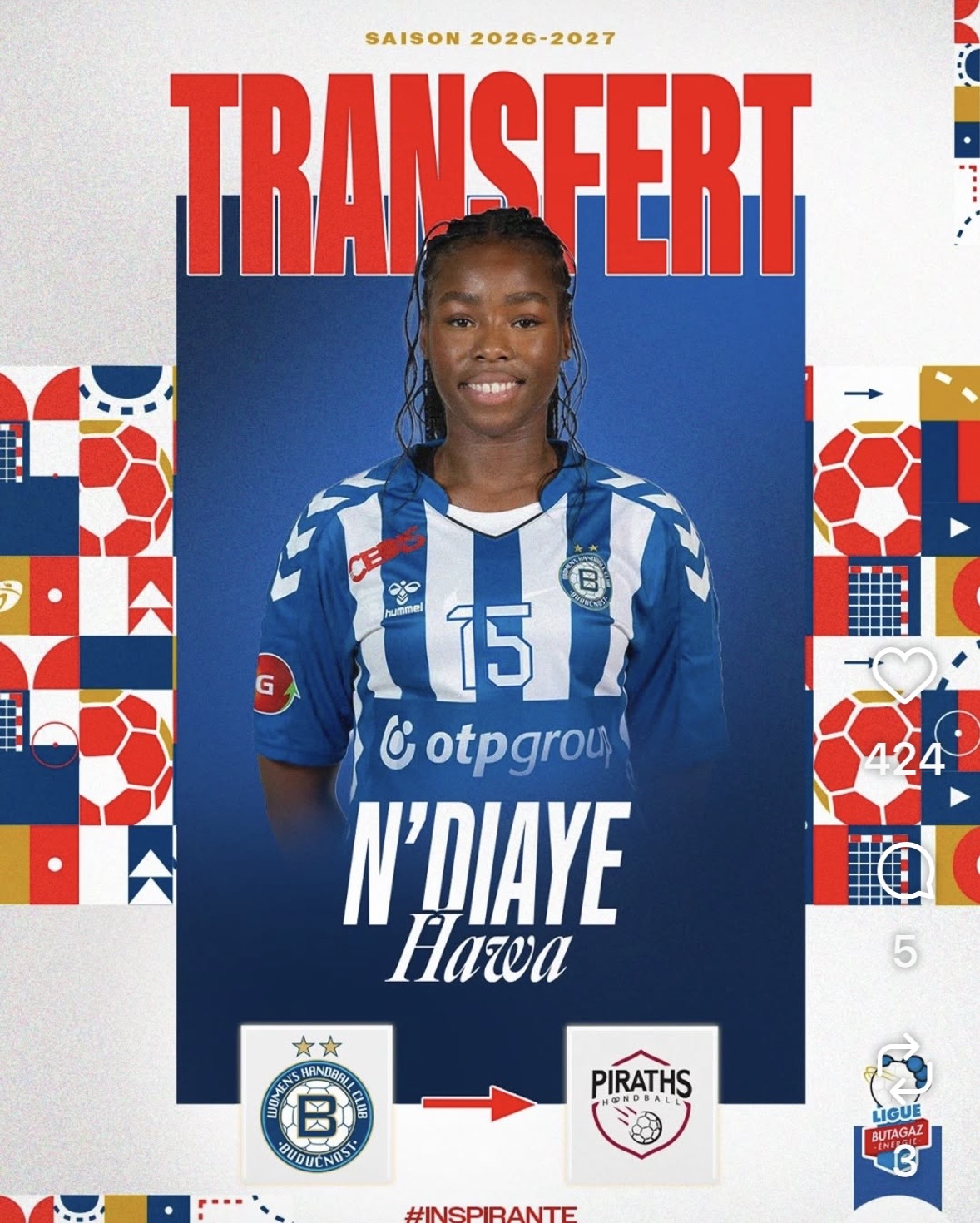 Hawa N’Diaye handball, Piraths Strasbourg ATH sur handbelles.fr