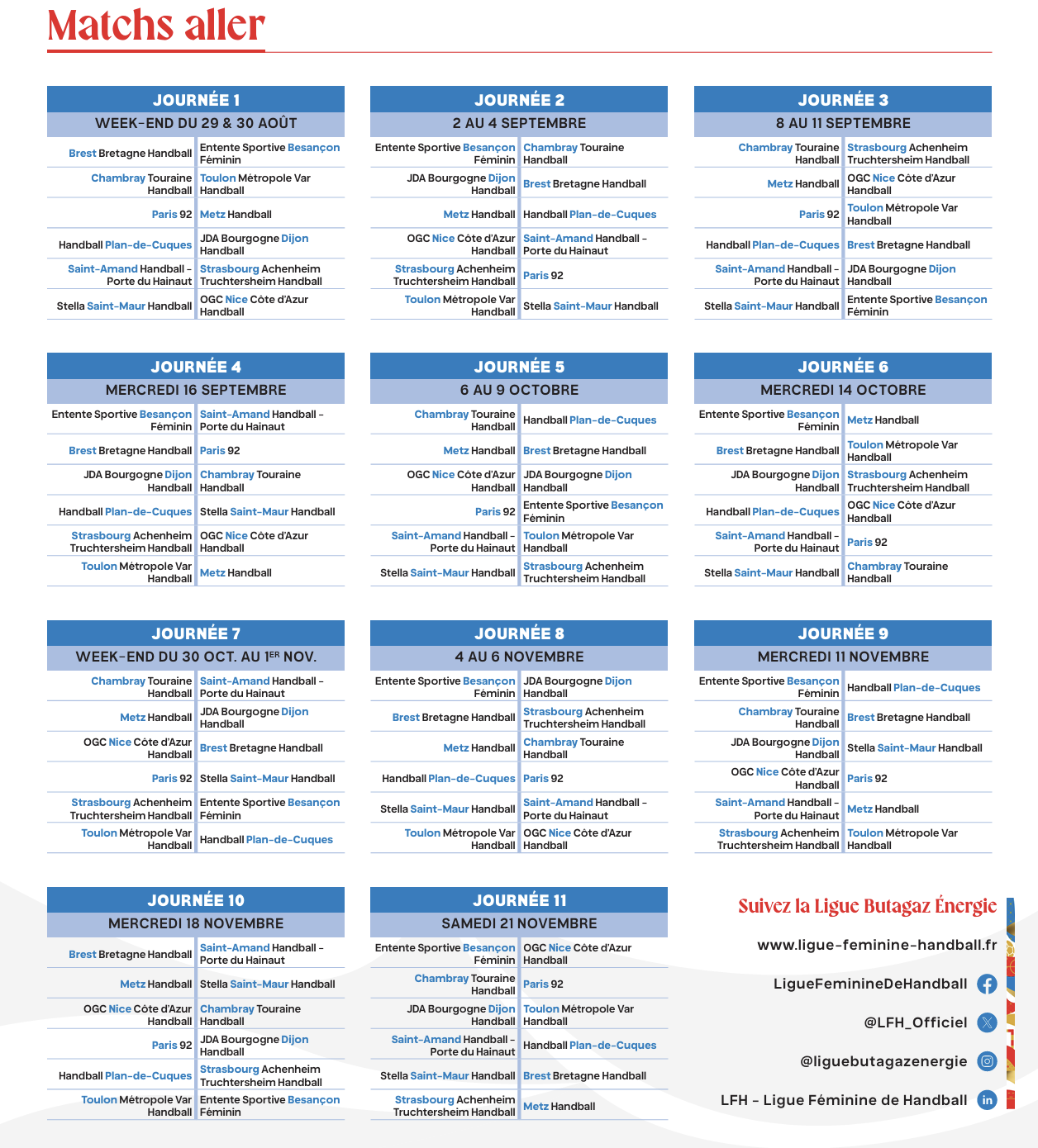 Calendrier D1 handball sur handbelles.fr
