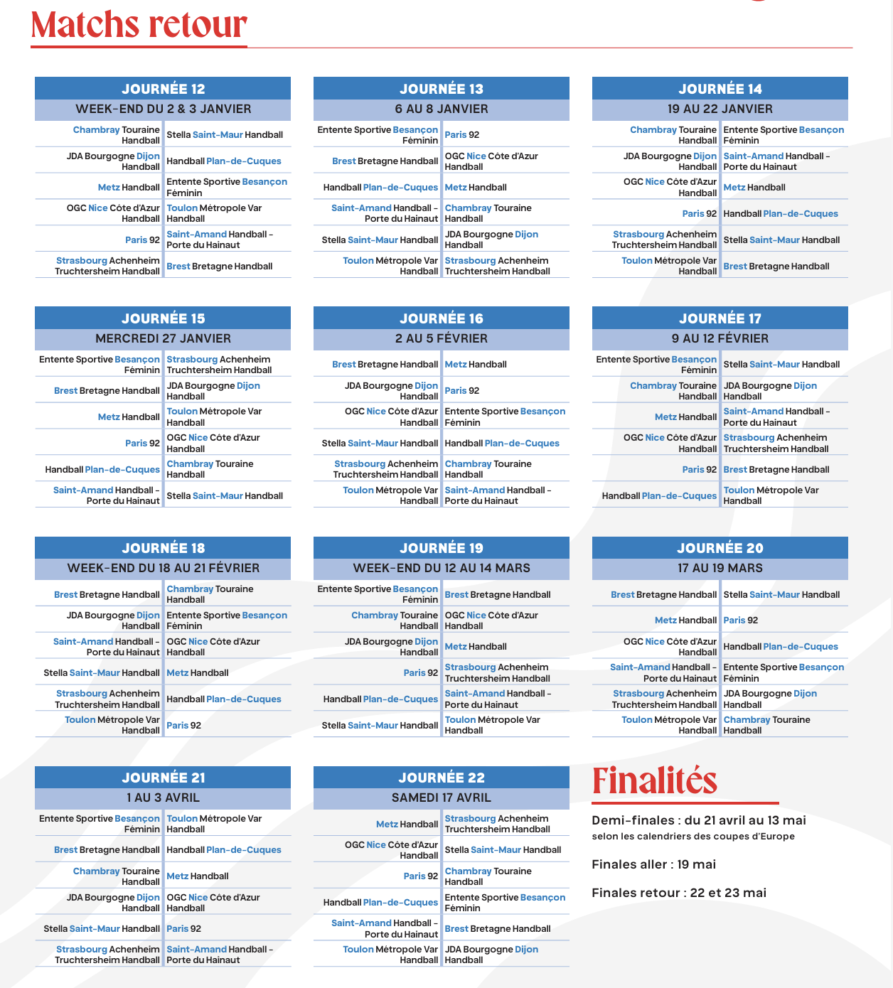 Calendrier D1 handball sur handbelles.fr